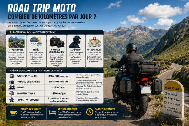 combien de km par jour à moto lors d'un road trip